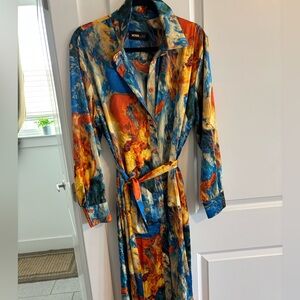 Fashion Nova Satin Midi Dress - Blue and Orange with pockets